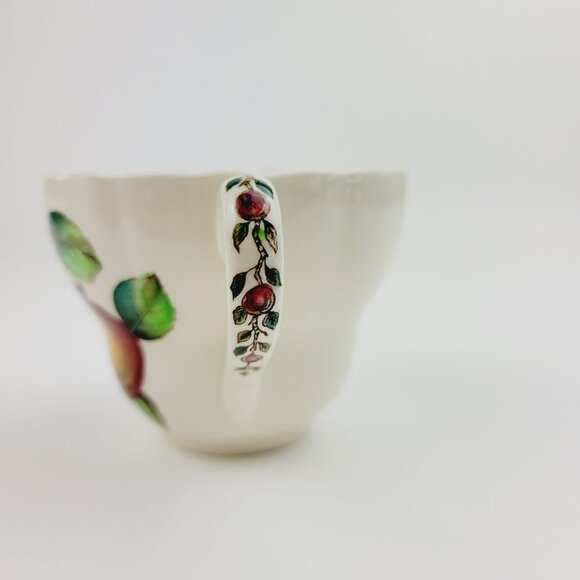 Vintage Spode Apple Teacup & Saucer Red & Green Fruit c1960s England Fall Decor - Picture 4 of 13